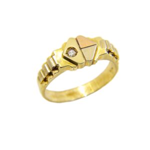 Τρίχρωμο Χρυσό Ανδρικό Δαχτυλίδι 14Κ με εγκοπές και ένα ζιρκόν