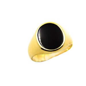 Χρυσό Ανδρικό Δαχτυλίδι 14Κ με μεγάλη μαύρη πέτρα όνυχα στο κέντρο
