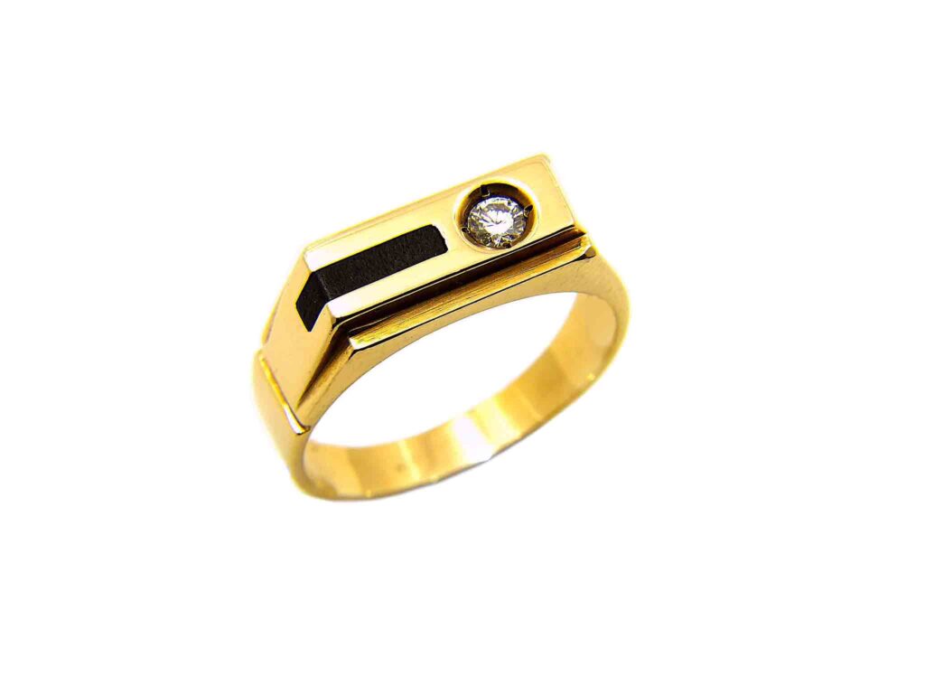 Χρυσό Ανδρικό Δαχτυλίδι 14Κ με Διαμάντι μαύρο σμάλτο