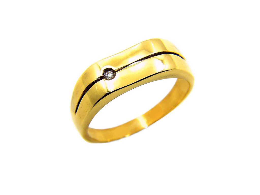 Χρυσό Ανδρικό Δαχτυλίδι 14Κ με αυλάκι και ένα ζιρκον στην άκρη