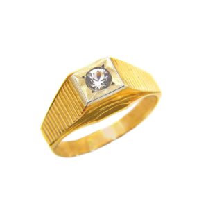 Ριγέ Χρυσό Ανδρικό Δαχτυλίδι 14Κ με ένα ζιρκόν στο κέντρο